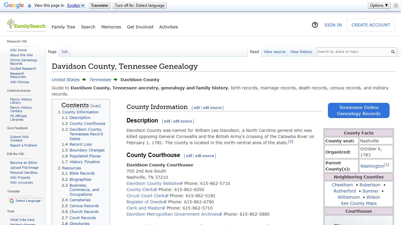 Davidson County, Tennessee Genealogy • FamilySearch